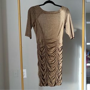 BCBGeneration Gold Ruched Mini Dress Size S